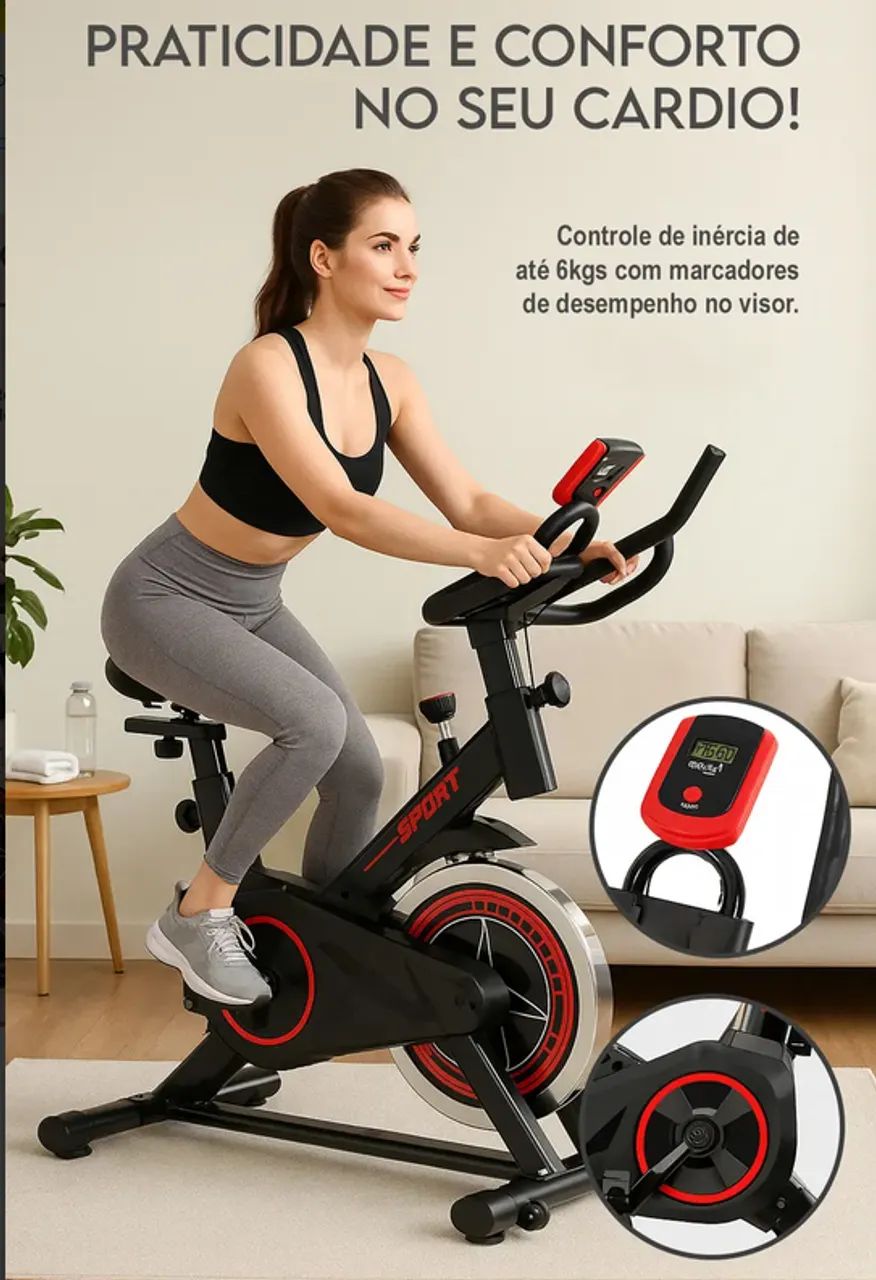 Bicicleta Ergométrica Spinning com Roda de Inércia 6kg e Display LCD - Foto 2