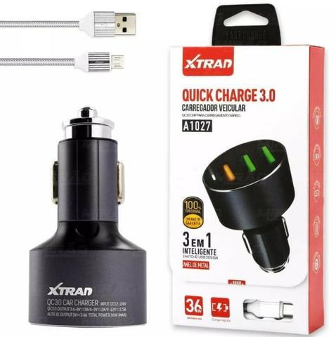 Carregador Veicular Auto 3.0 Id de 1 Usb 3.0a + 2usb - A1027 - Xtrad - Mega Infotech