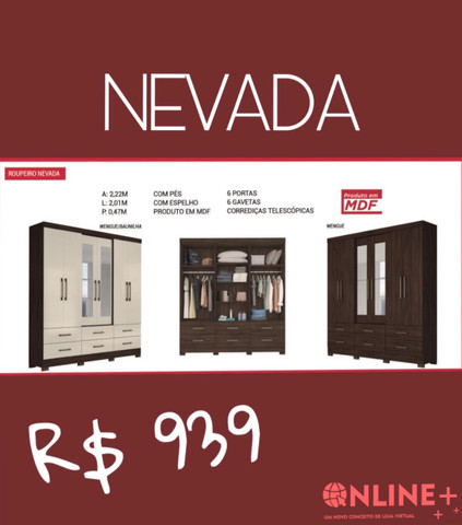 Guarda Roupa Nevada- 6 portas com espelho