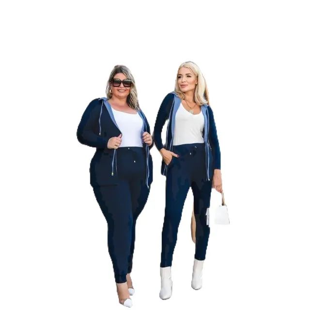 Conjunto feminino moletinho calça + parka com capuz moda tendência - Foto 2