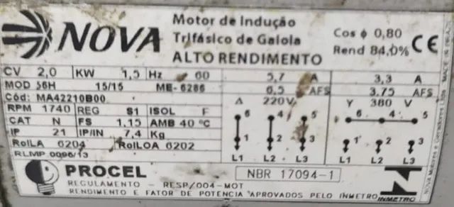 Motor de indução trifásico de gaiola alto rendimento 2cv para betoneira 400 lt e outros. - Foto 2
