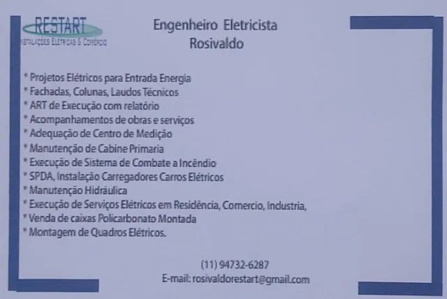 Prestação de serviços Serviços Eletricos em Residencia, Comercio, Industria.