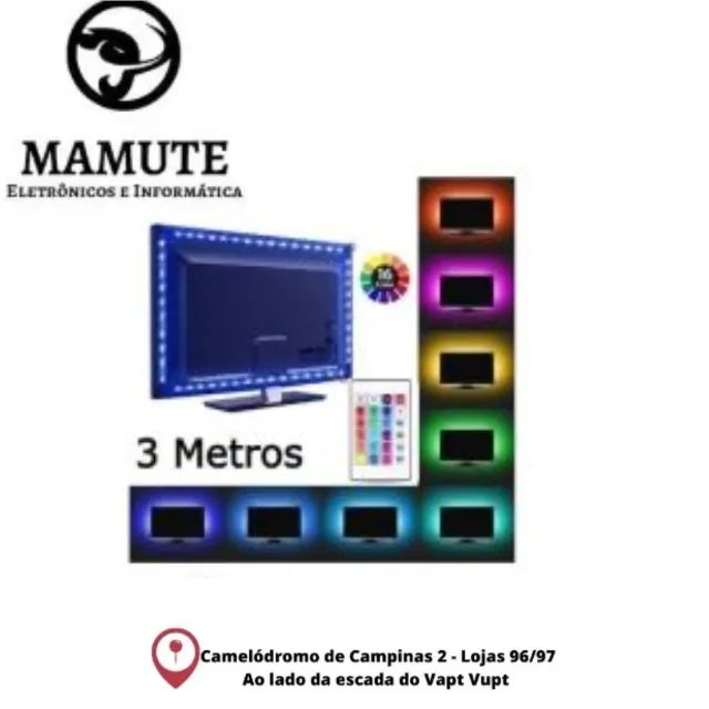 Fita Led Rgb Para Tv - usb 16 Cores Com Controle 3 Metros - COBA