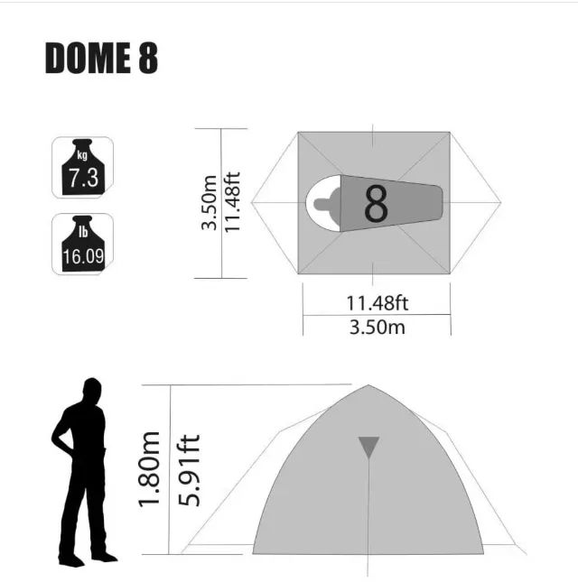 Barraca de Camping NTK Dome 8 Coluna d'água de 1800mm -Nova- - Foto 3