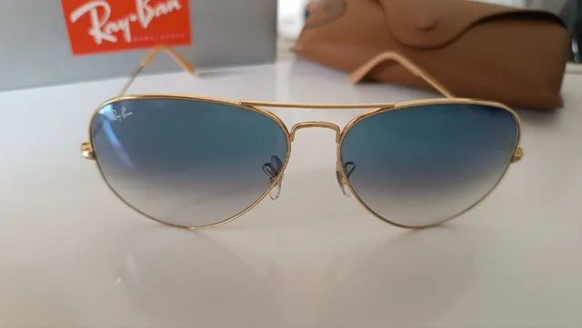 Óculos Ray-ban Original Aviator Gradiente Azul Perfeito Estado Rb3025l 62-14 - Foto 4