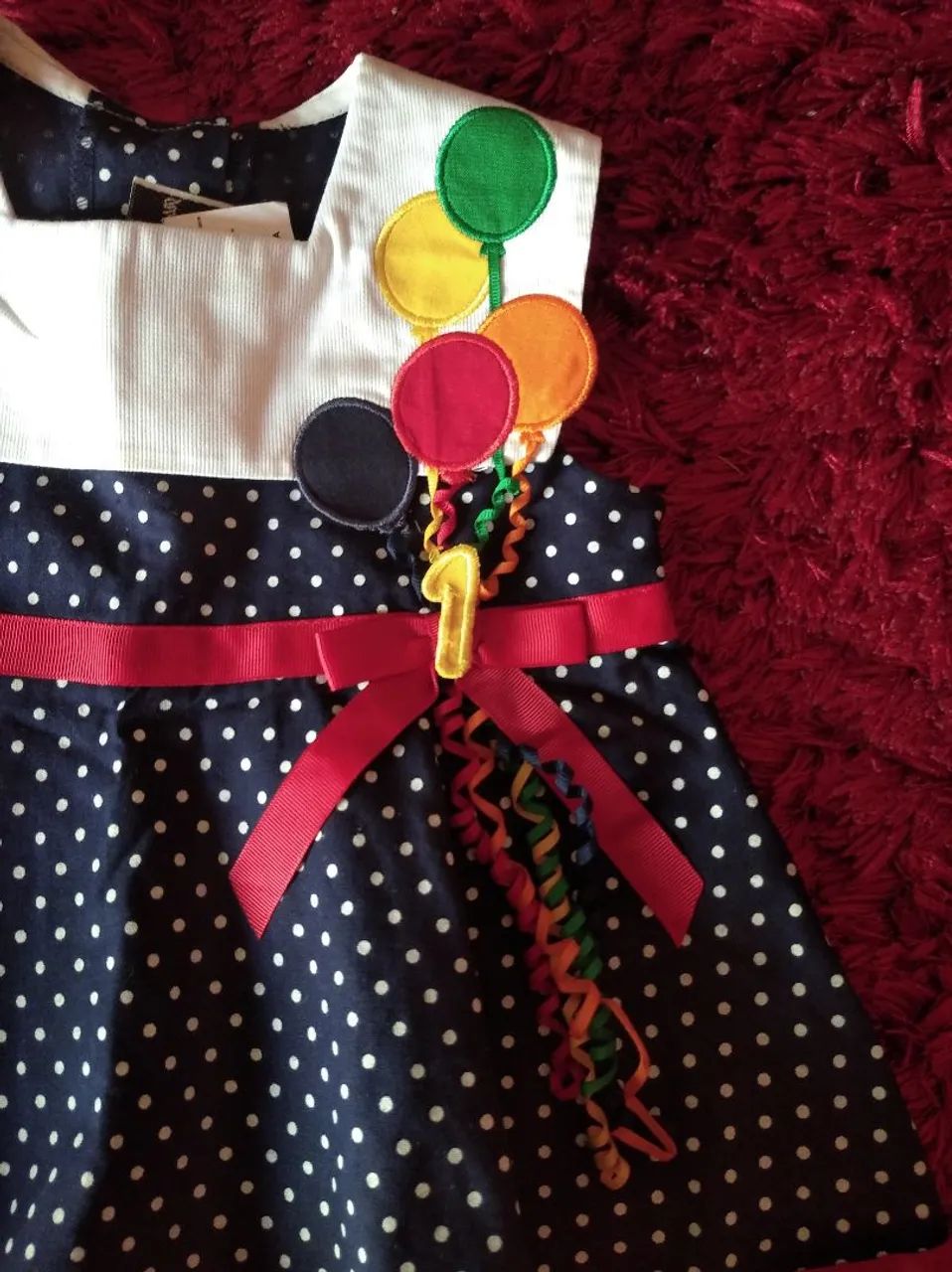 Vestido infantil azul com bolinhas branco - Foto 2