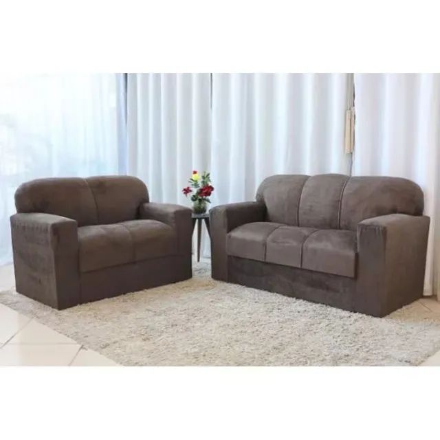 Conjunto Sofá 2x3 Lugares Xaropinho Sued Marrom - Entrega Rápida! 