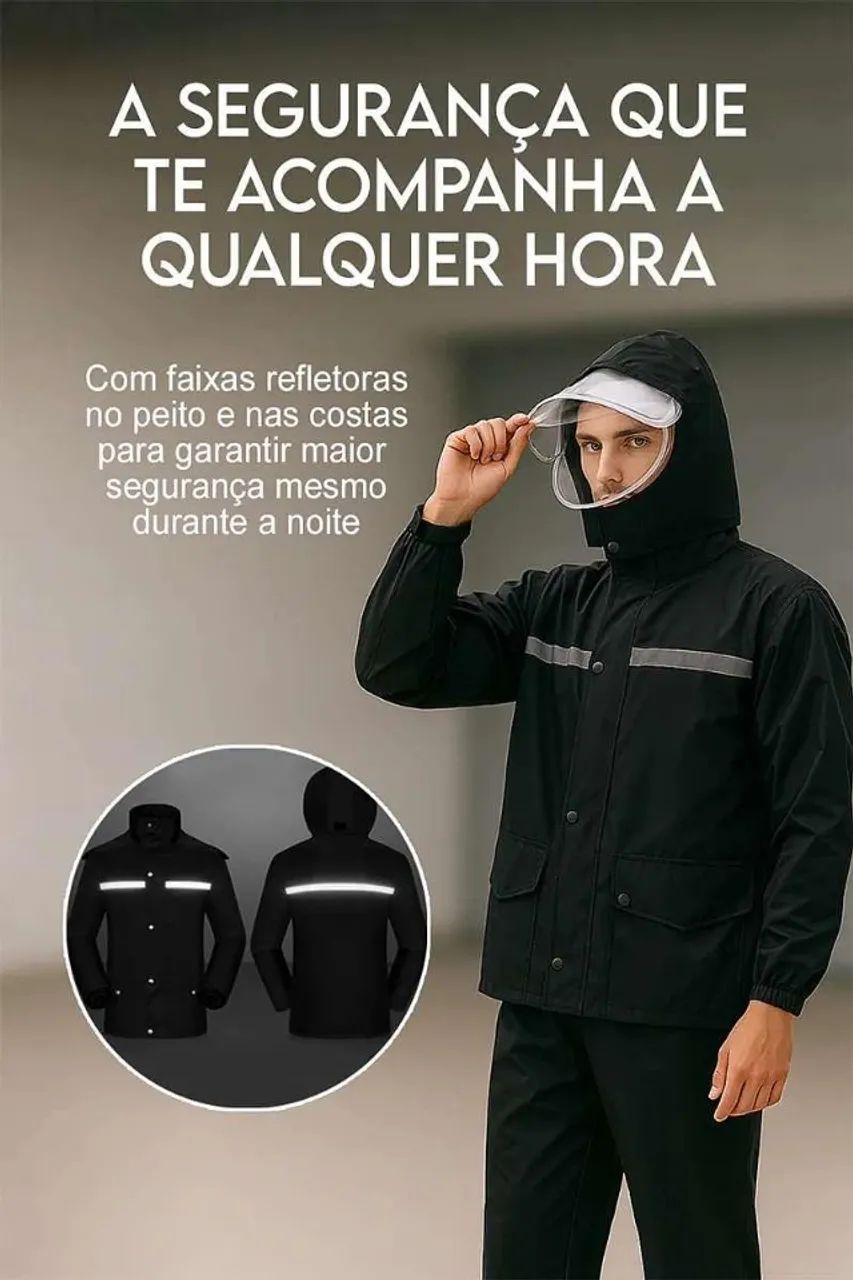Capa de Chuva Impermeável Para Motoqueiro pvc C/ Capuz e Viseira XGG - Foto 3