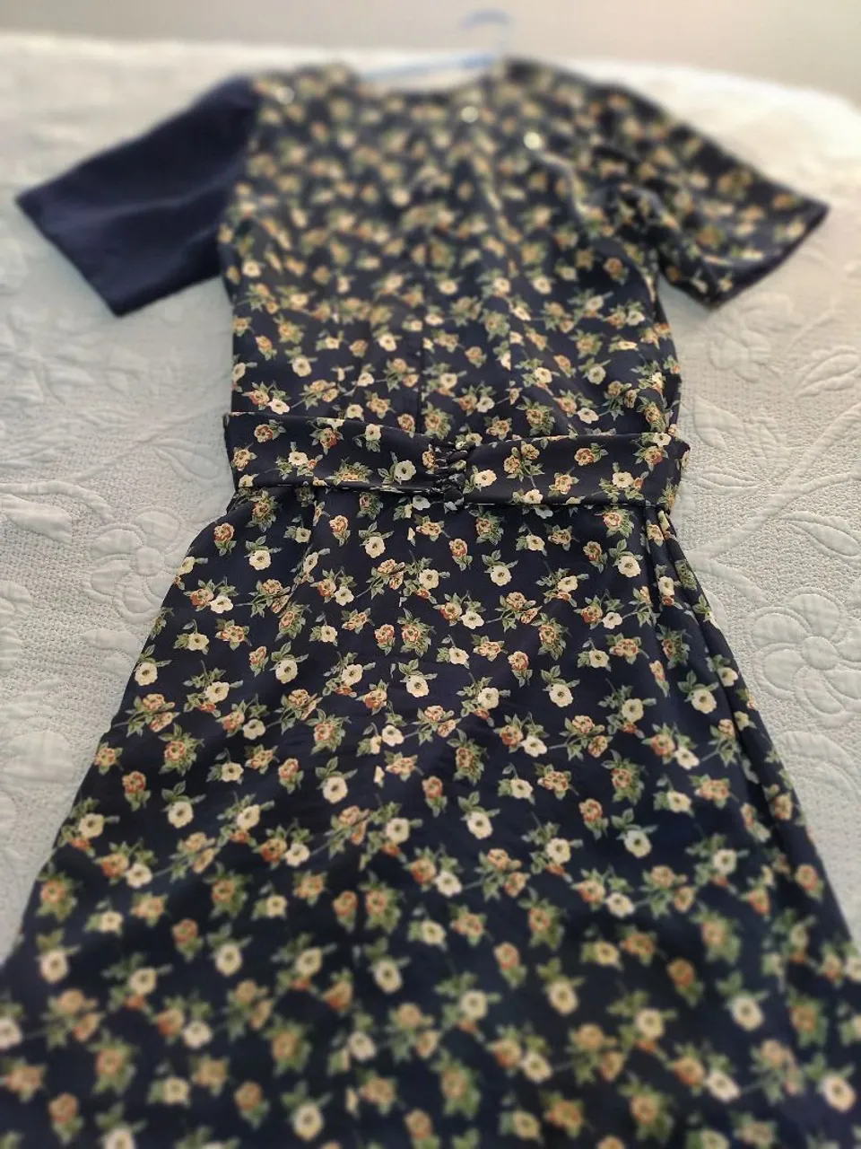 Vestido Floral Vintage Azul Marinho