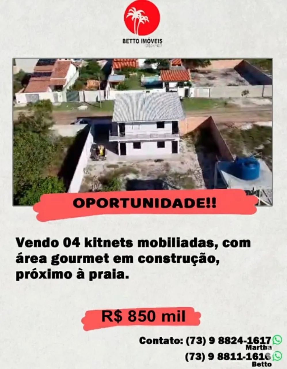 Vendo 04 kitnets mobiliadas, mais uma área gourmet em construção
