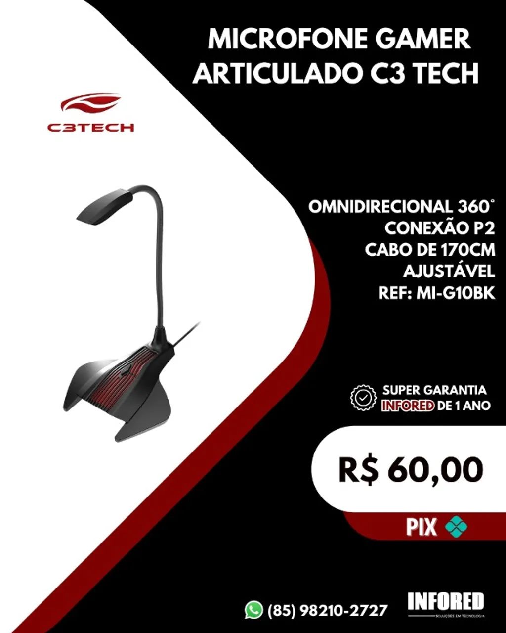 Microfone gamer articulado C3 Tech