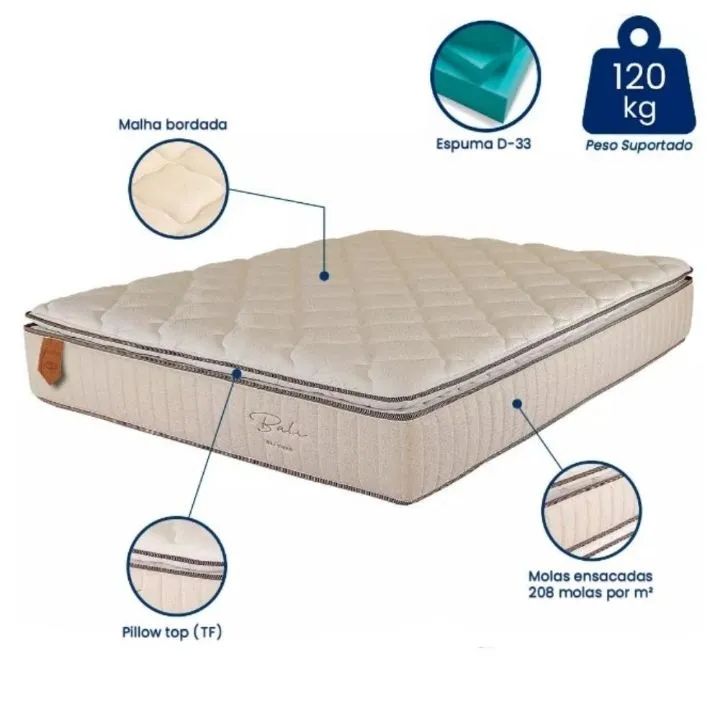 Conjunto Cama Box Queen Prorelax Bali Molas Ensacadas Pillow Top Turn Free  - Foto 4