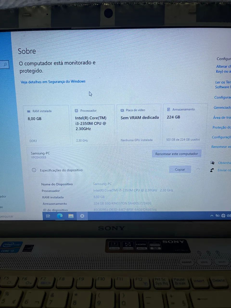 Notebook Sony VAIO - 8GB RAM + SSD 222GB - Notebooks - Jardim