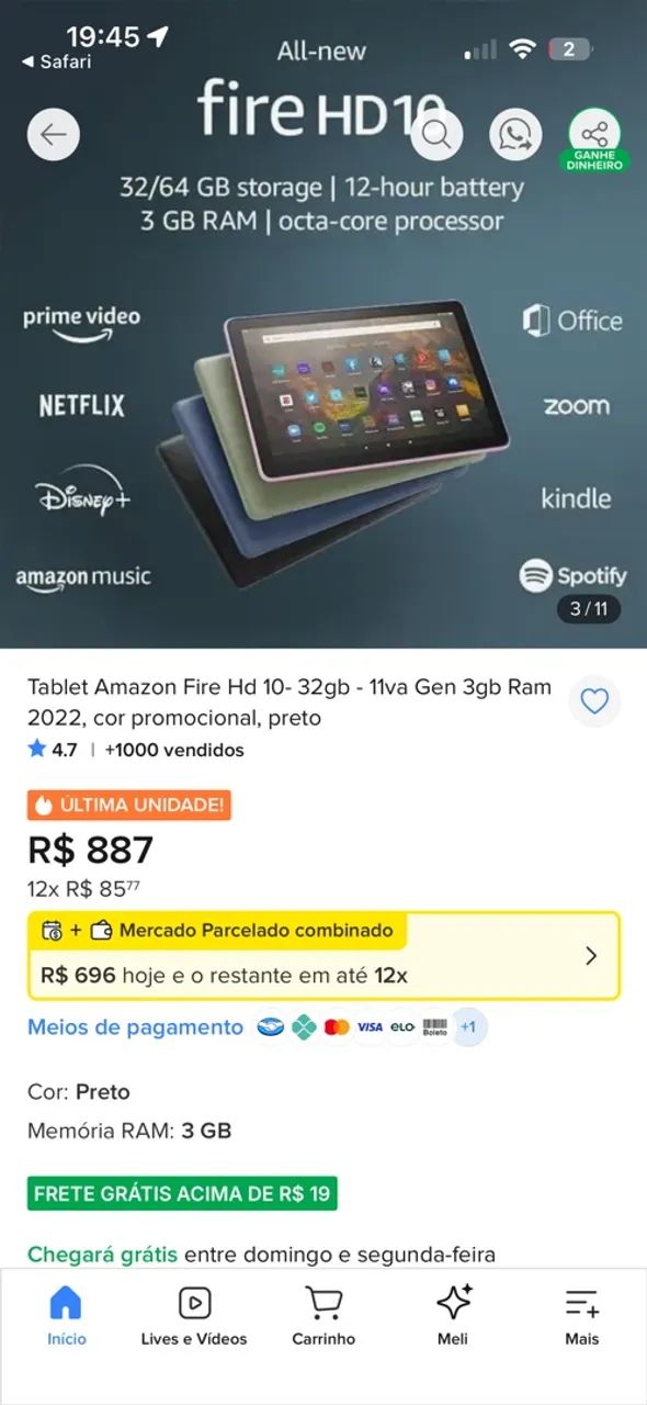 Tablet Amazon Fire HD 10 64GB / Tela 10.1" - Azul  - Foto 4