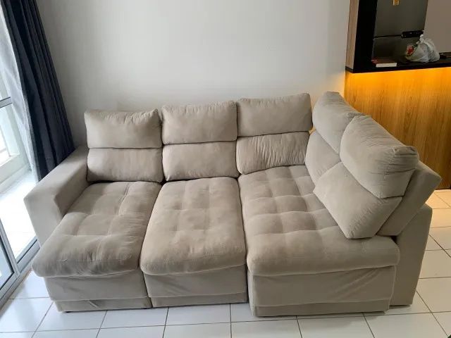 Sofá 4 Lugares Canto com Chaise Retrátil Miró Velosuede Areia 2,16m (L) 