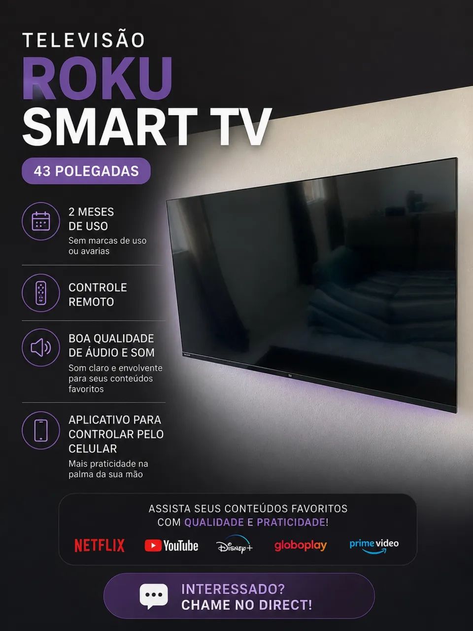 TV ROKU SMART 43 POLEGADAS,2 MESES DE USO,SEM MARCAS DE USO OU AVARIAS?PRA SAIR RAPIDO - Foto 3