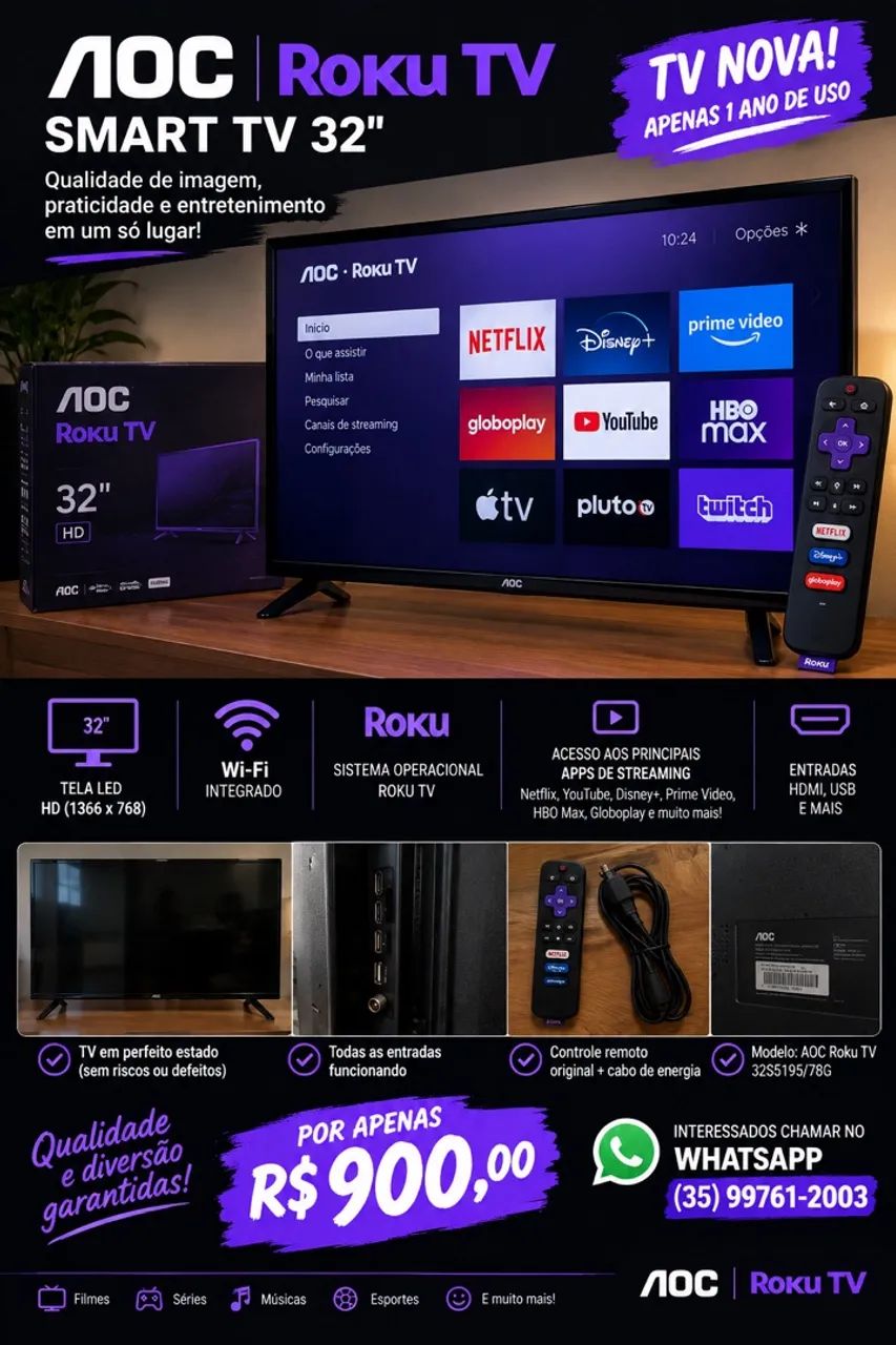 Tv Roku AOC 32 polegadas 