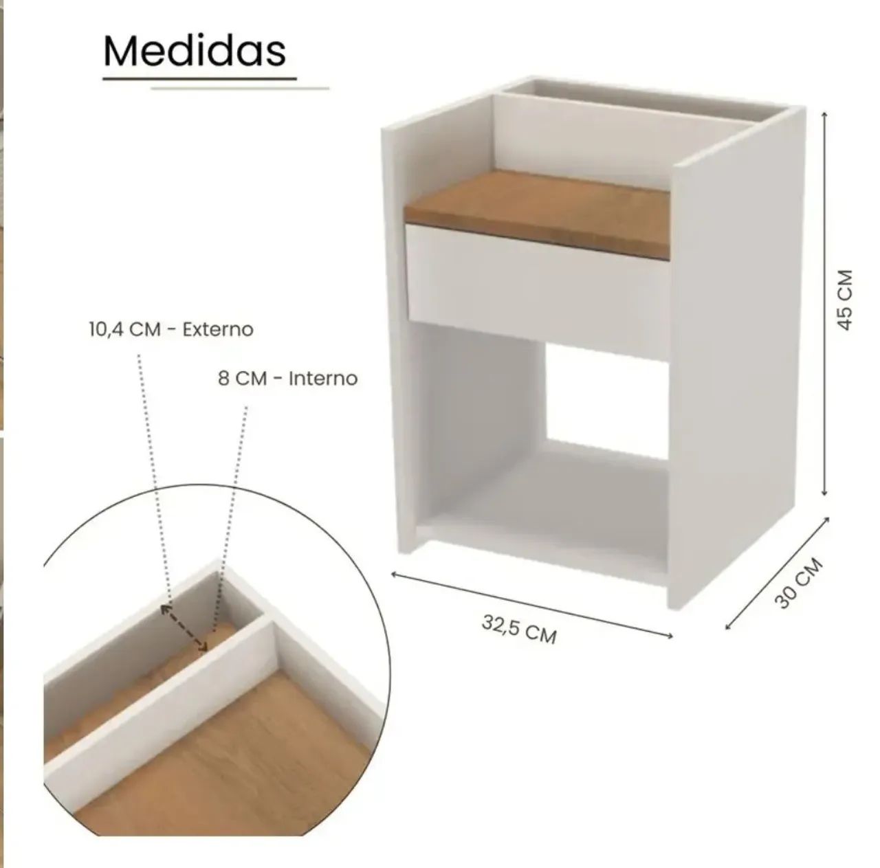 Mesa de Cabeceira em MDF - Branca com Amadeirado - Foto 5