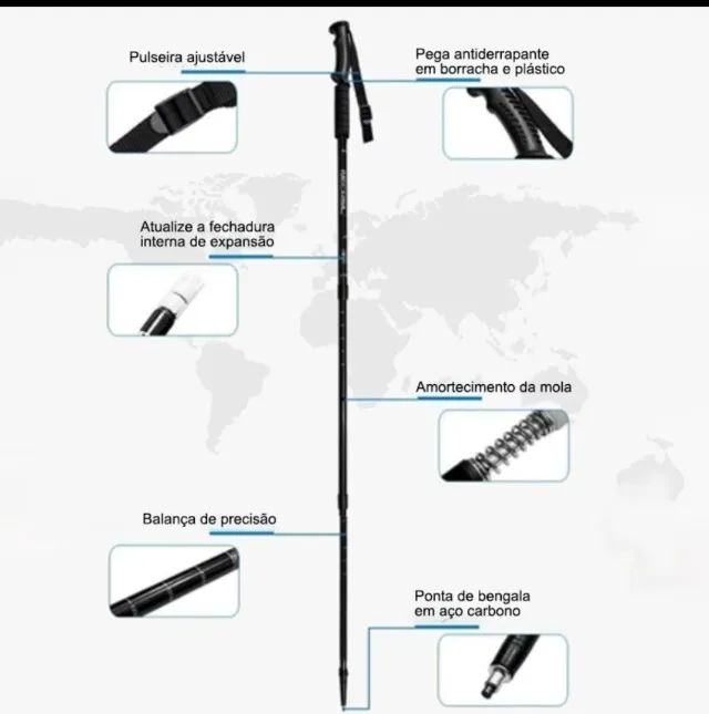 Kit Bastões de Trekking Profissionais com 7 Acessórios Ajustáveis  - Foto 2