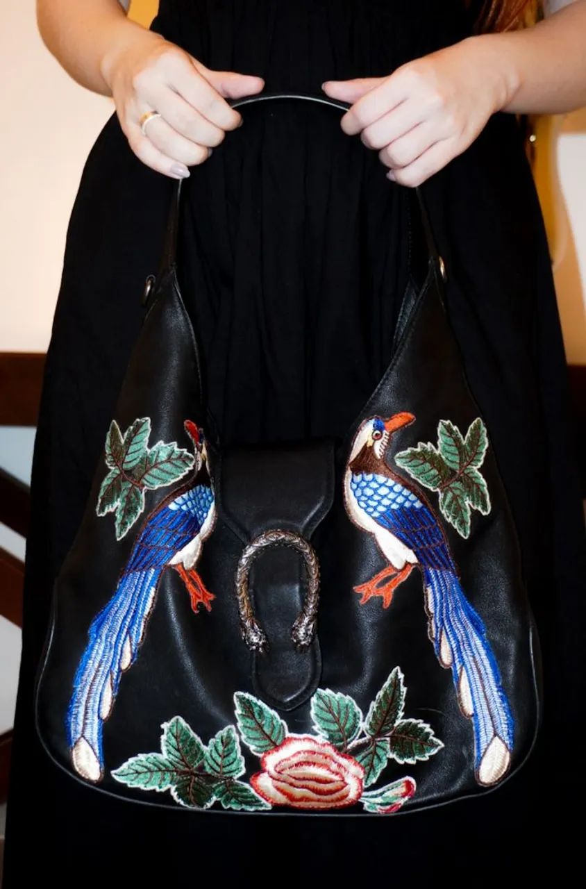 Bolsa Gucci Original Couro Bordada