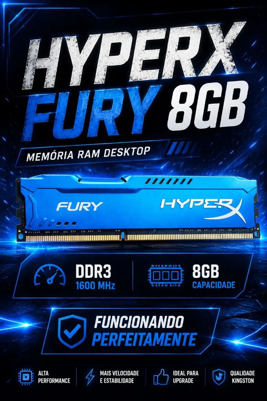 Memória RAM Kingston 8GB DDR3 Azul - Funcionando