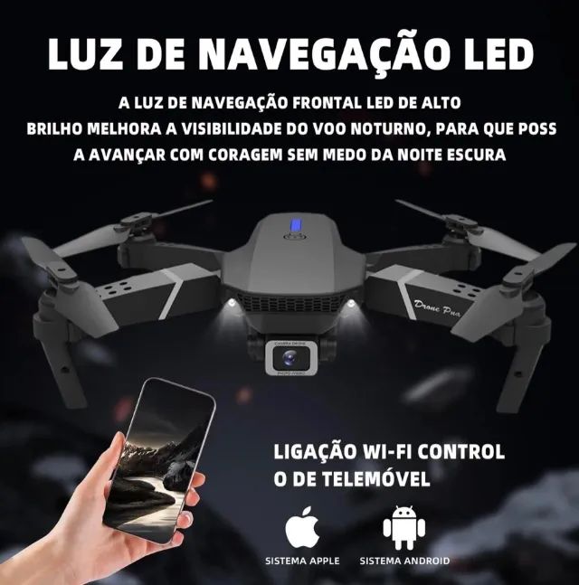 Drone mini E88 Pro com câmera dupla wifi com case 2 baterias . - Foto 2