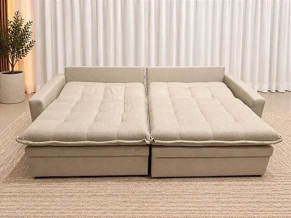 Sofá Cama Sena Baú 2.20m Sem Caixa - Linho Bege Entrega Rápida - Foto 4