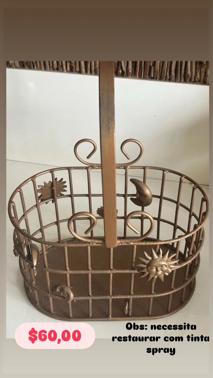CESTA DE FERRO DOURADA