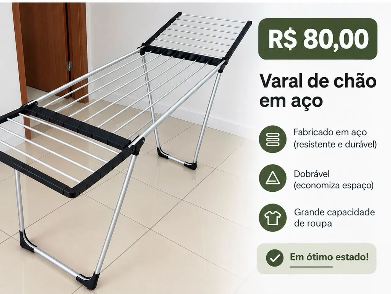 Varal de Chão em Aço - R$ 80,00