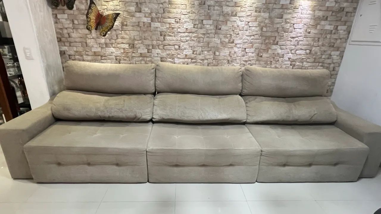 Sofá 6 lugares Retrátil Reclinável Suede cor Bege/Capuccino - Foto 3