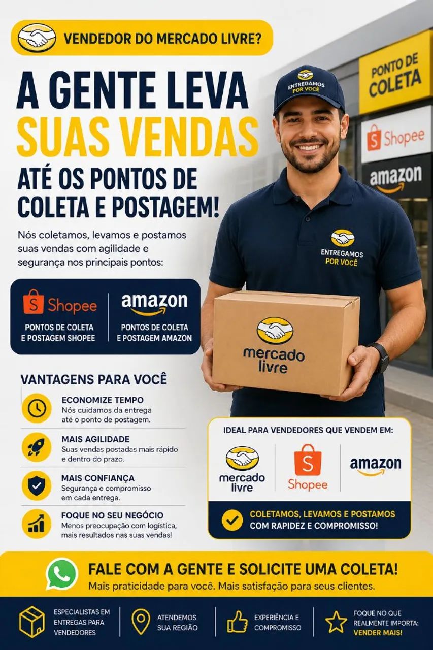 Coletas e postagens para Vendedores MercadoLivre, Shopee e Amazon