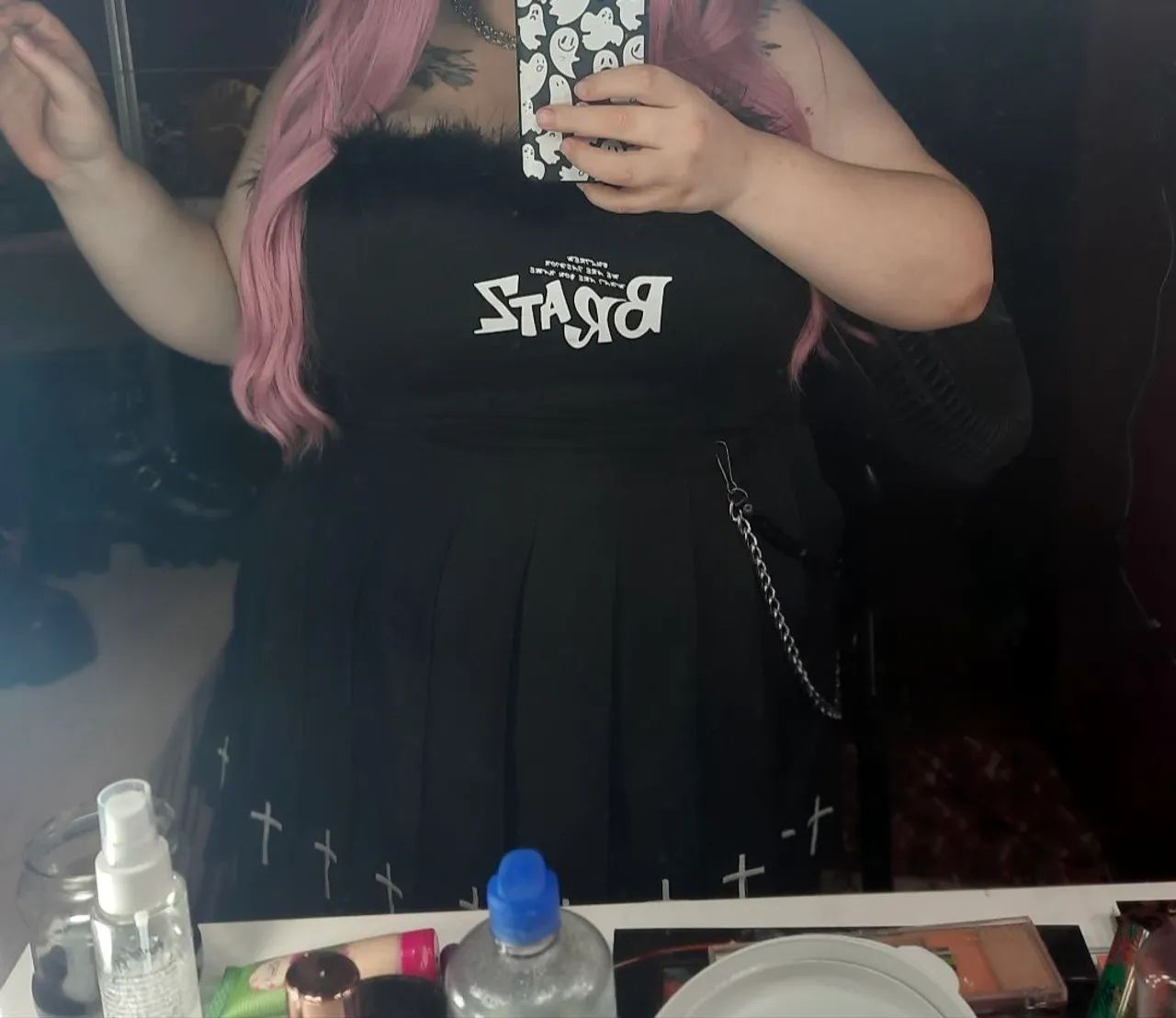 Mini saia plissada bordada cruz goth Plus size 52 a 54 (G3 a G4)  - Foto 2