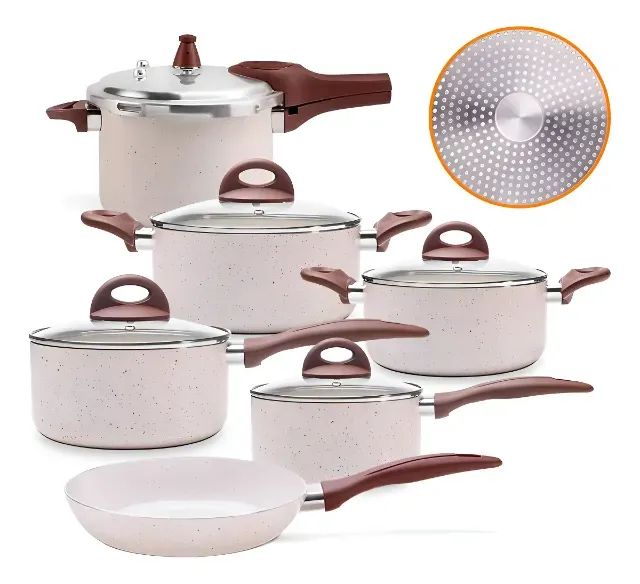 brinox Jogo de Panelas de Indução com Panela de Pressão Ceramiclife Vanilla 6 Peças