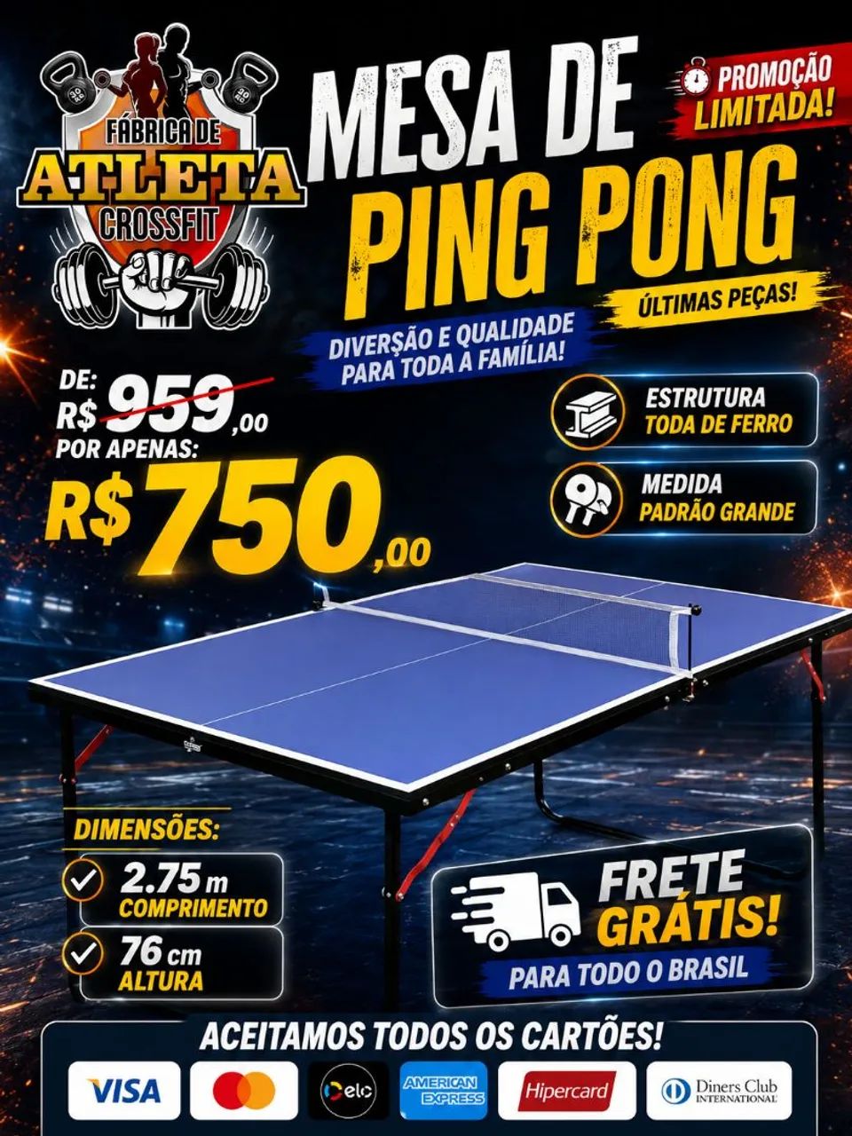 MESA DE PING PONG NA PROMOÇÃO $ 750 