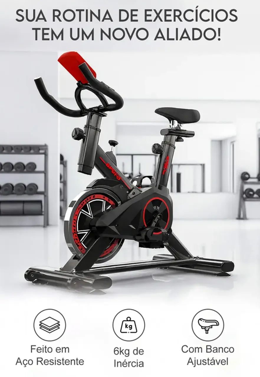 Bicicleta Ergométrica Spinning com Roda de Inércia 6kg e Display LCD