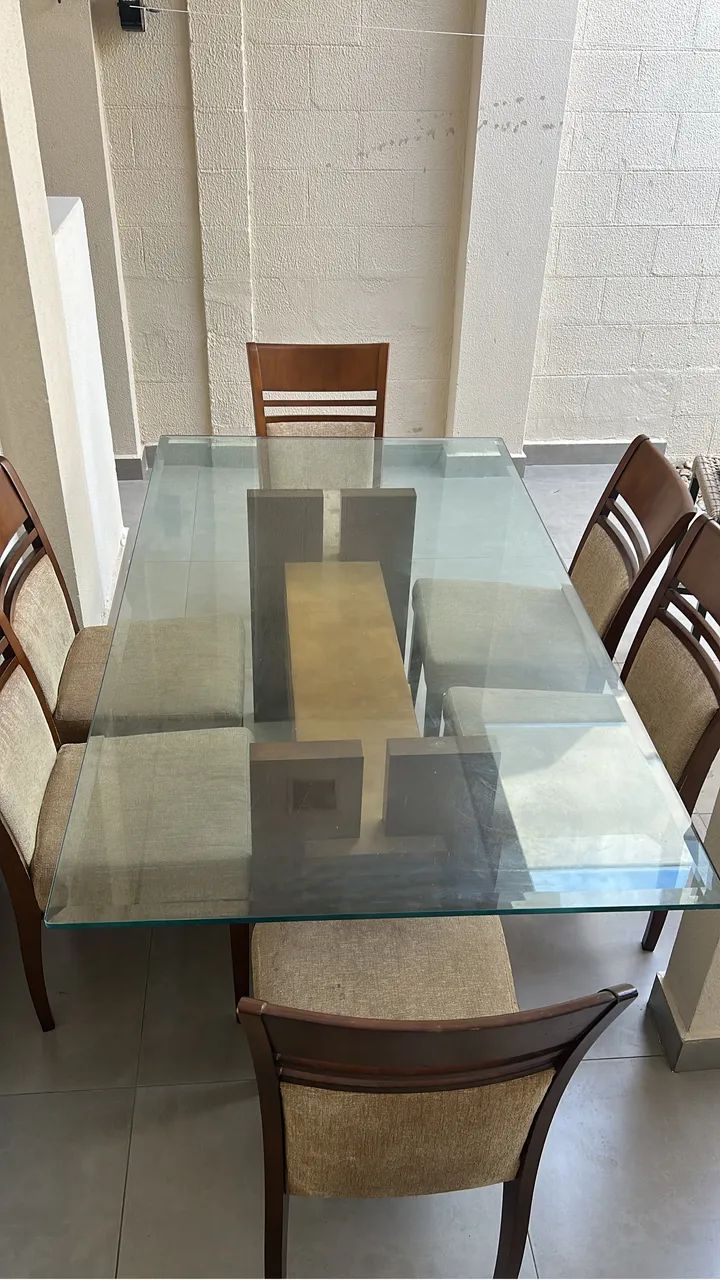 Mesa tampo de vidro jantar 6 lugares