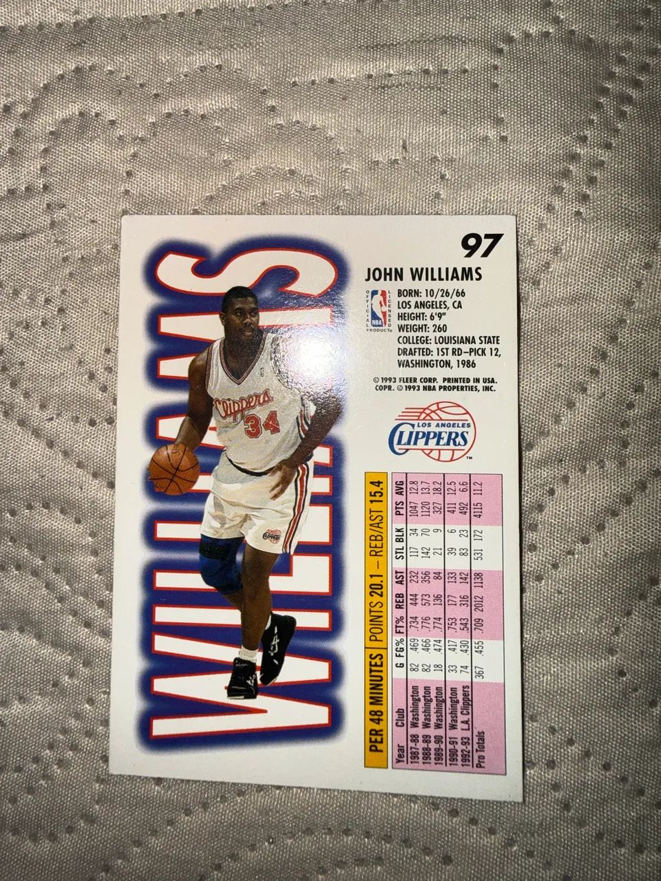 John Williams 93-94 Fleer #97 Clippers Card NBA - Foto 2