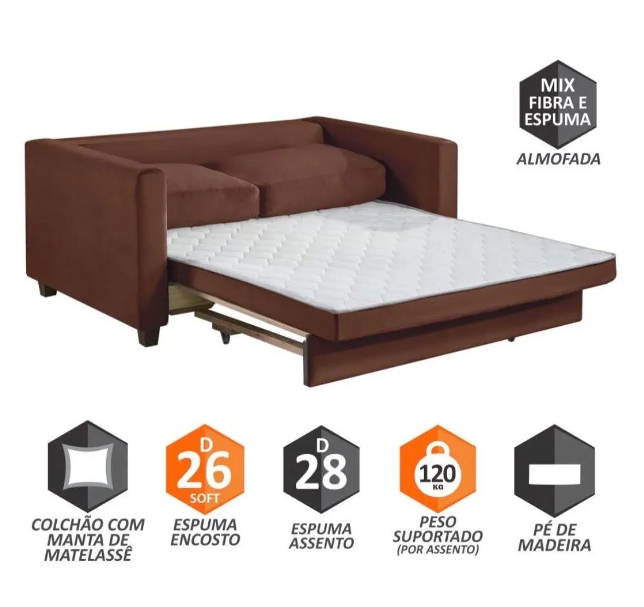 Sofá Cama Marcelle 2 Lugares 150 Casal Talento Móveis - Foto 5