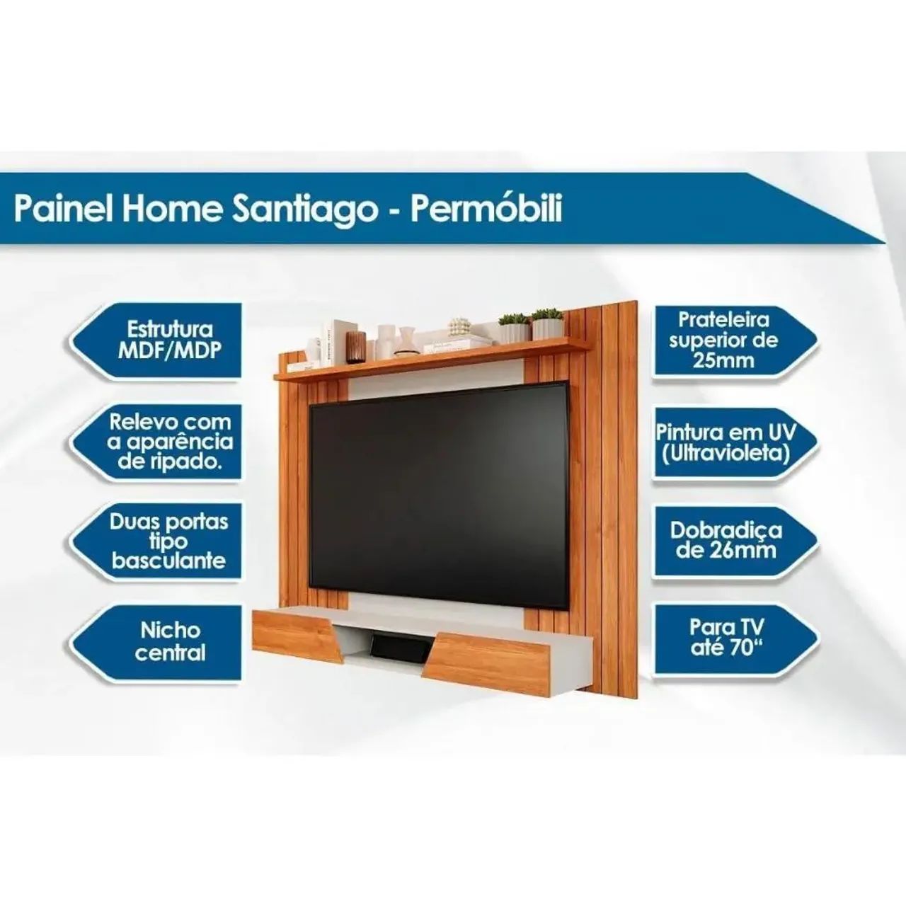 Painel Frisado Santiago TV até 70 Polegadas C/ Basculantes - Cinamomo/Off White<br> - Foto 2