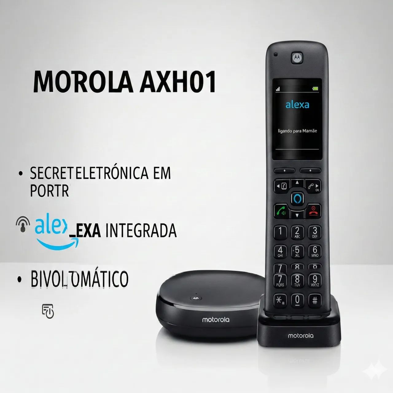 Telefone sem Fio Motorola Axh01 com Alexa e secretaria eletrônica 