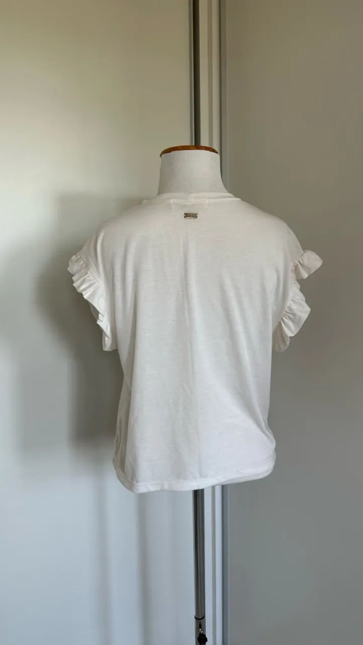 Blusa By Fly Branca More Basic com Franjas Tamanho G - Foto 3
