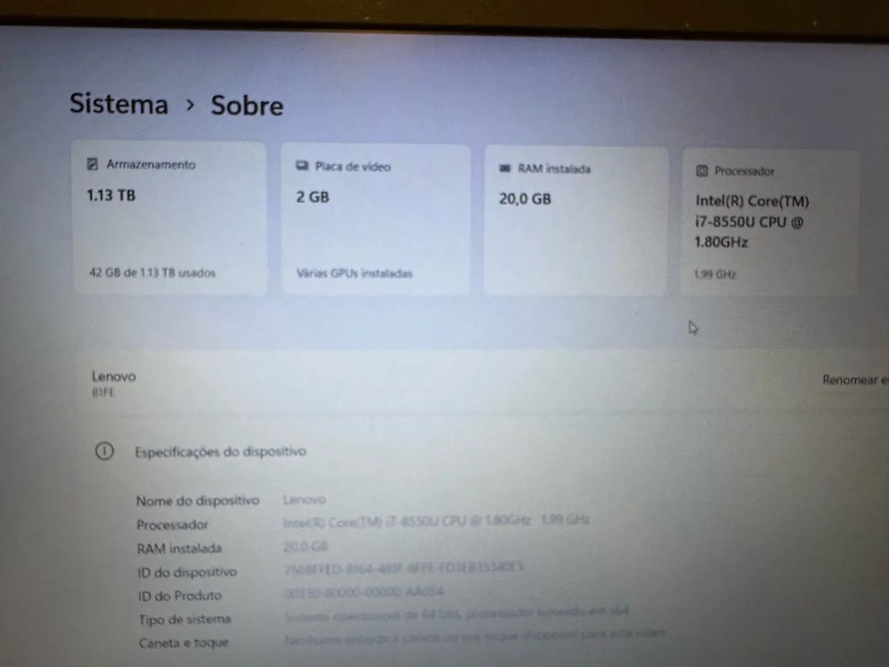 Notebook Lenovo Intel I7 20gb de RAM, 240 SSD, 1TB de HD - Windows 11 - Foto 3