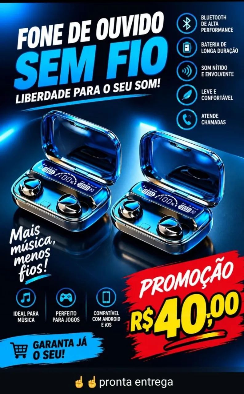 Fone bluetooth sem fio 