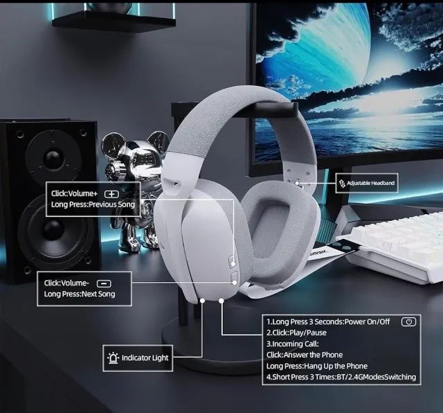 ATTACK SHARK L80 PRO HEADSET GAMER TRI-MODE SEM FIO BLUETOOTH  - Foto 5