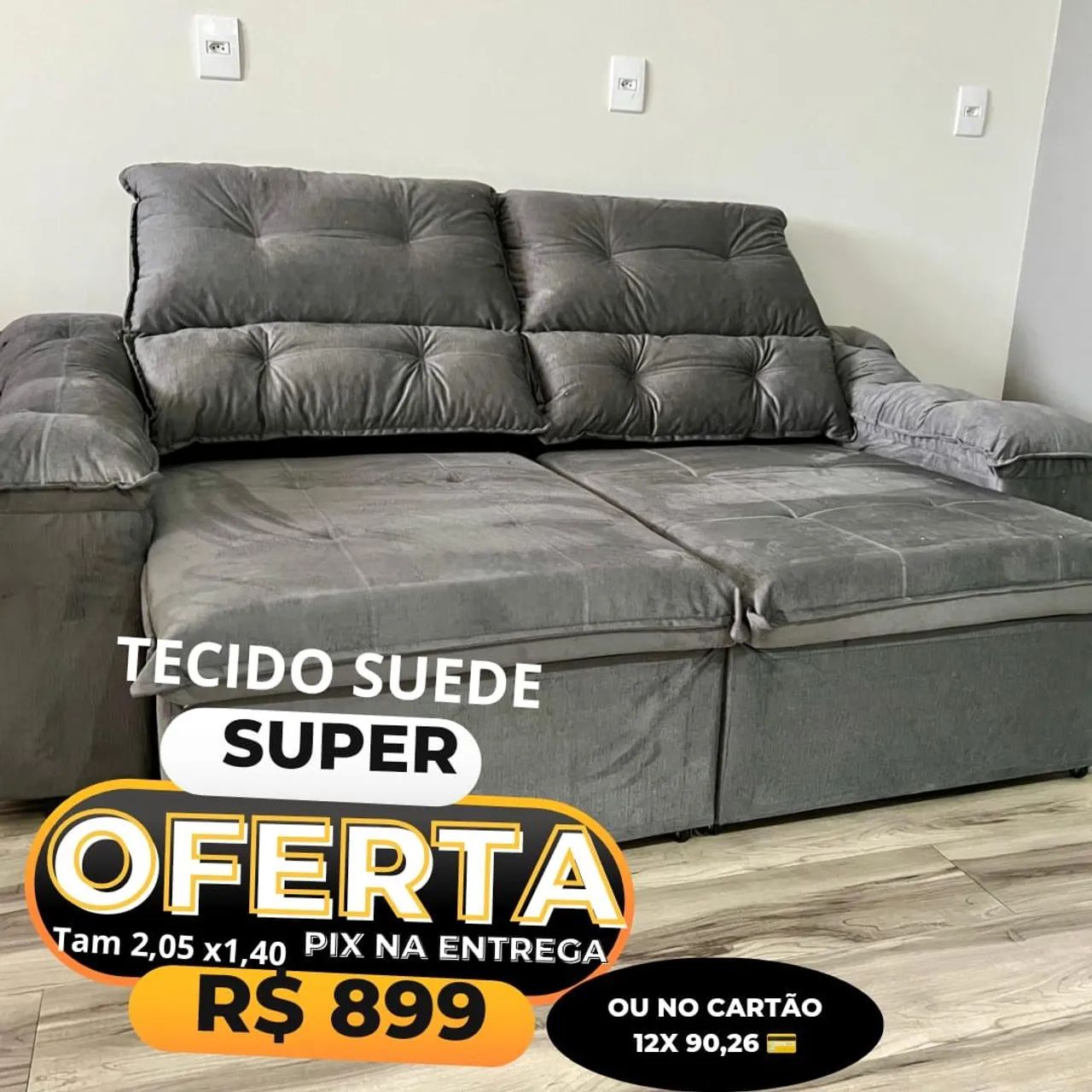 Sofá retrátil Suede oportunidade oferta relâmpago 