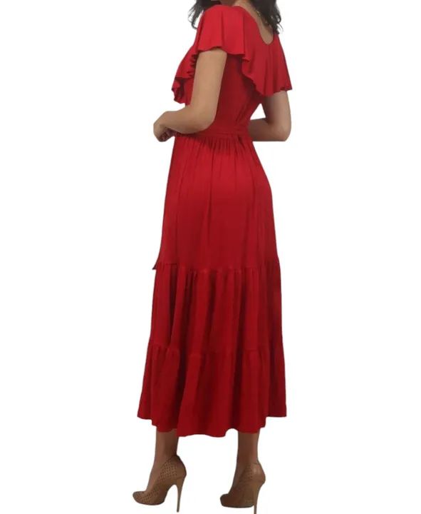 Vestido vermelho midi com babado - Foto 2