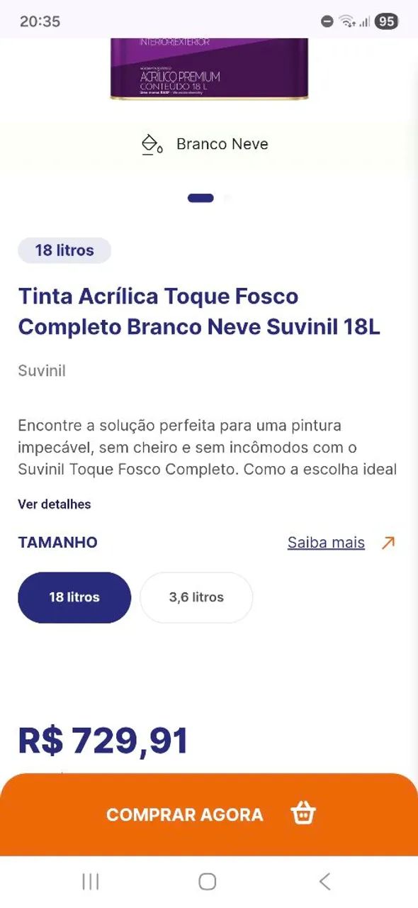 GALÃO DE TINTA SUVINIL 18L BRANCO NEVE FOSCO - Foto 2