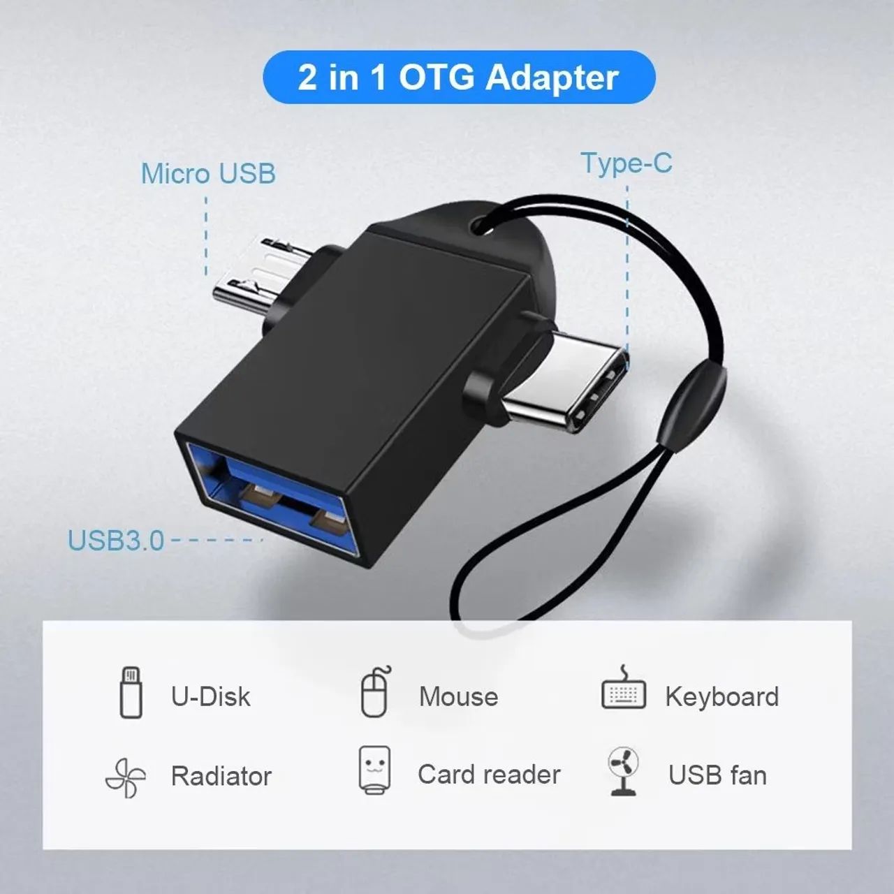 Adaptador de Alimentação 2 em 1 Tipo C para Micro USB, OTG - Foto 2