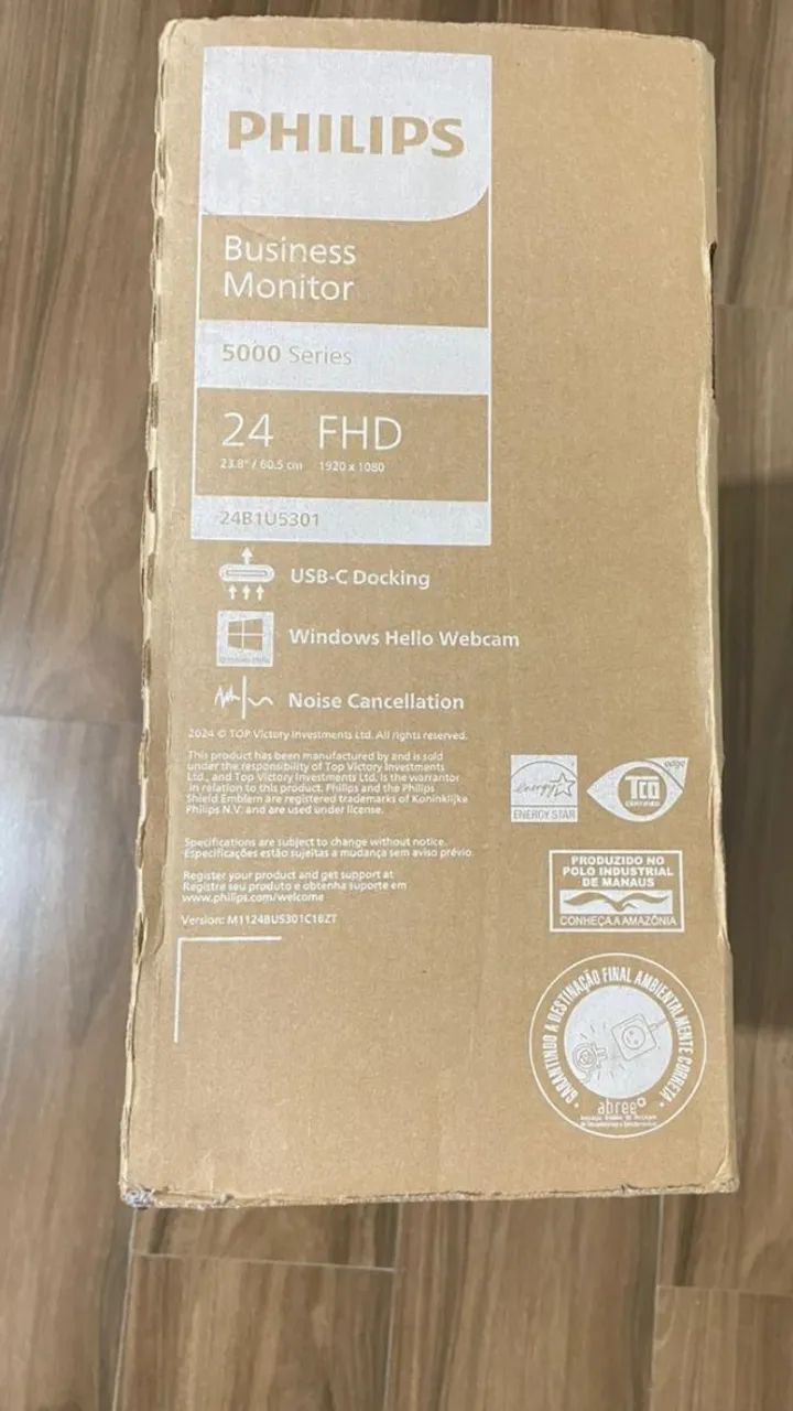 Monitor Philips 24" Hello Webcam 5MP Noise Cancelling USB-C 90W 24B1U5301H64385330304129124