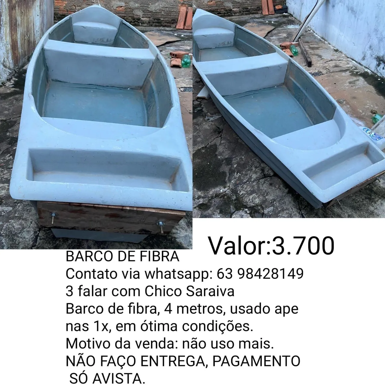 Barco de fibra 4 metros - Ótimo estado